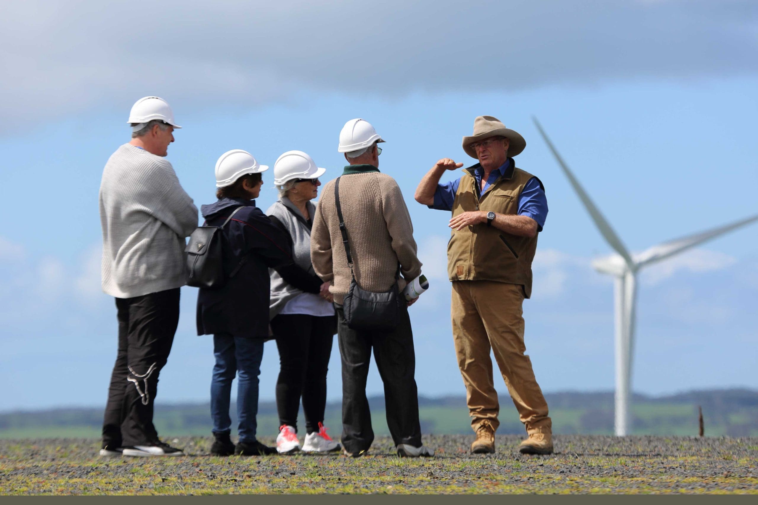 Group of people participating in tour of Bald Hill Wind Farm