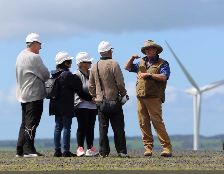 Group of people participating in tour of Bald Hill Wind Farm