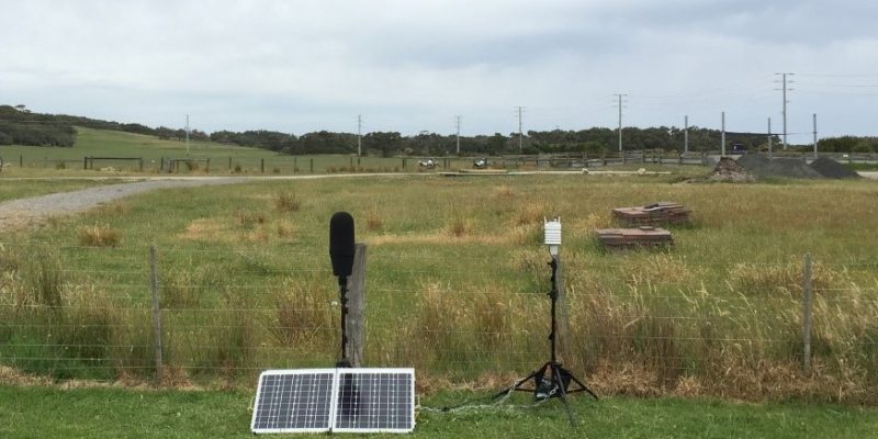 Noise logger with solar panel set up in paddock